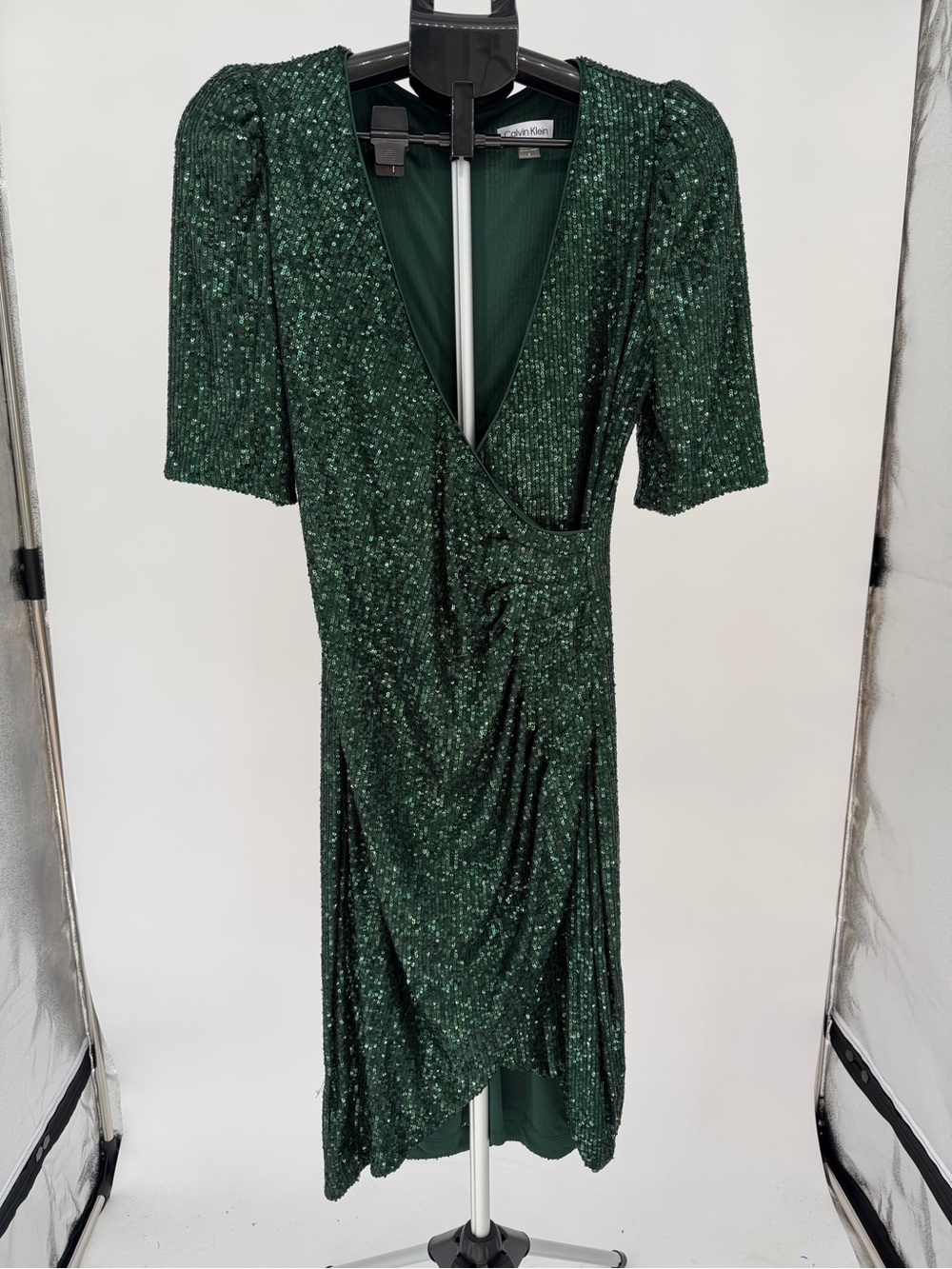 Calvin Klein Emerald Green Sequin Midi Dress Christmas green